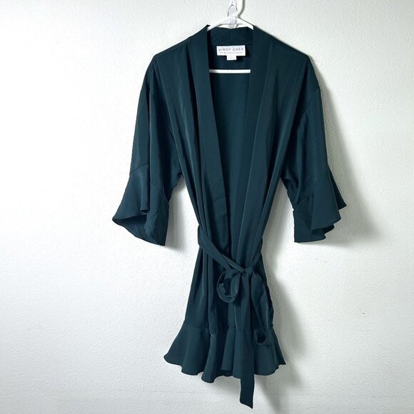 Birdy Grey Other - Birdy Grey Kenny Ruffle Robe Womens Size XS S Emerald Green Tie Waist